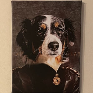 Die Fürstin - Portrait von deinem Haustier in schwarzem Anzug